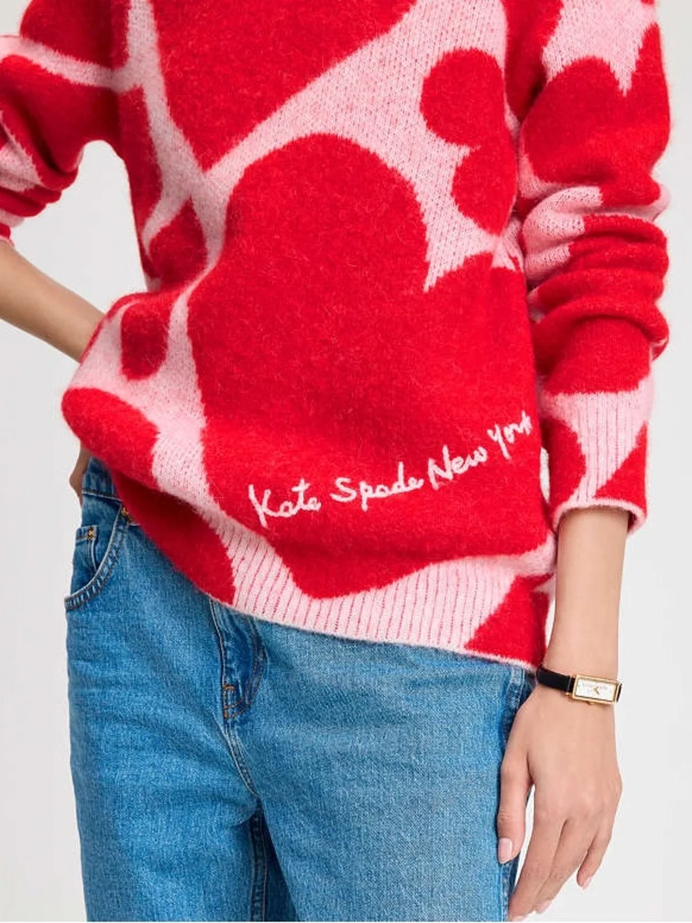 Kate Spade Red & Pink Heart-Pattern Crewneck Sweater‎